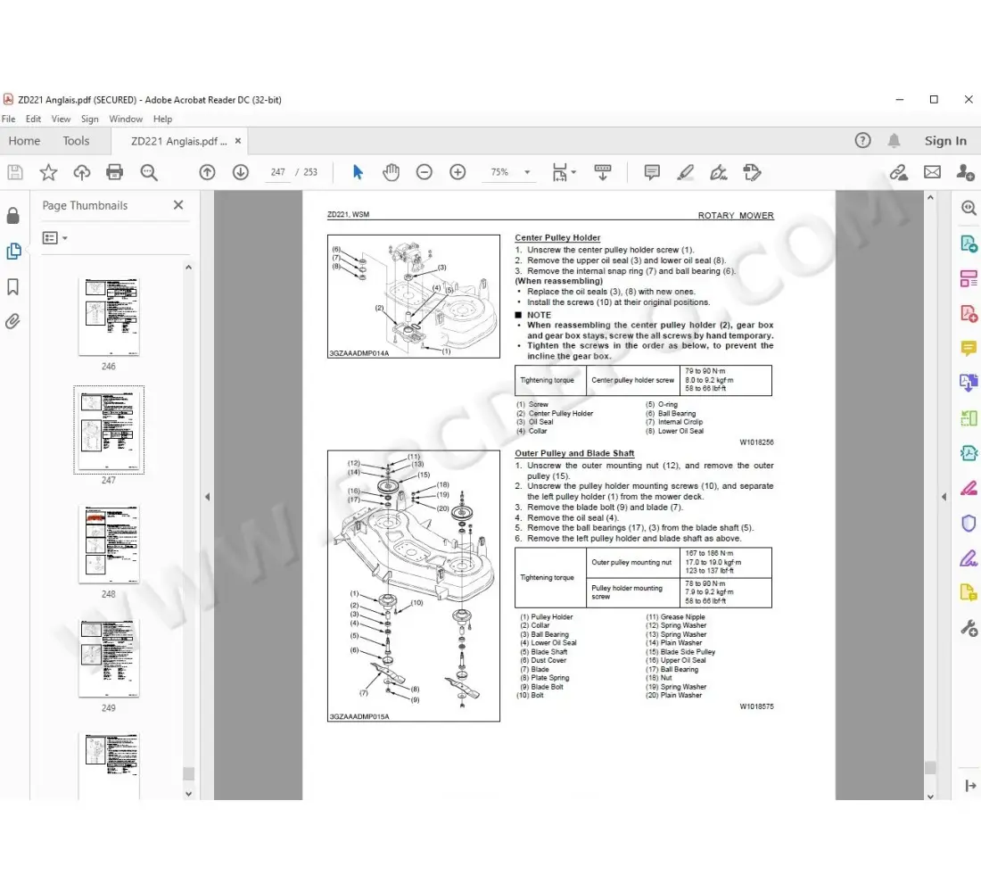 Kubota Mower ZD221 workshop service manual